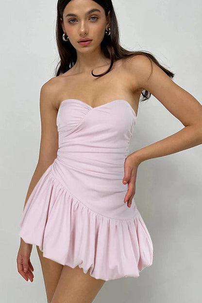 Strapless Sleeveless High Waisted A-Line Mini Dress