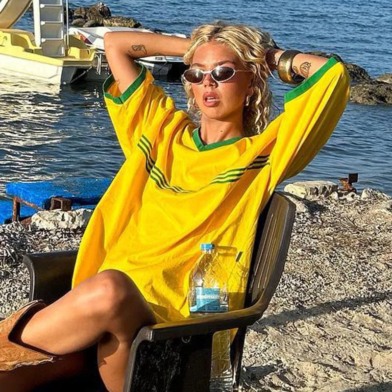 Hip hop Europe and the United States spring and summer women’s round neck casual letter print loose short-sleeved T-shirt