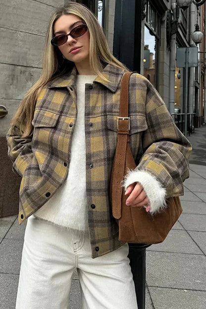 Chaqueta clásica informal de cuadros con solapa 