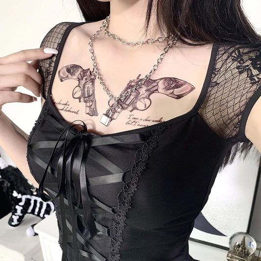 Gothic Square Neck Short Sleeve Corset