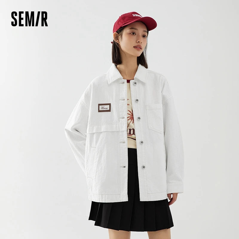 Denim Jacket Women Mid-Length Lapel Fashion Autumn Loose Pure Cotton Jacquard Minority Jacket