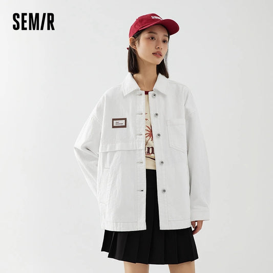 Denim Jacket Women Mid-Length Lapel Fashion Autumn Loose Pure Cotton Jacquard Minority Jacket
