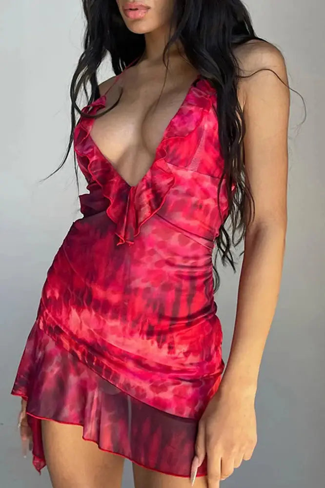 Printed Mini Dress with Halter Neck