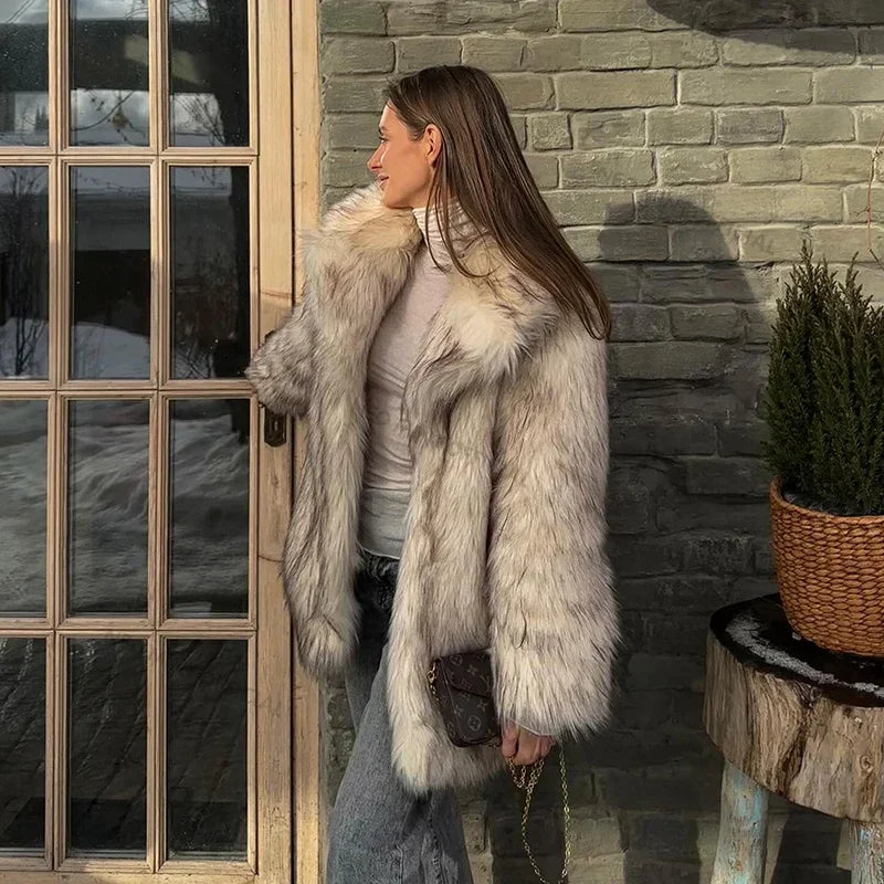 Luxury Brand Fluffy Faux Fur Jacket Women  Winter Long Thicken Warm Gradient Fox Fur Coat Streetwear Furry Overcoat
