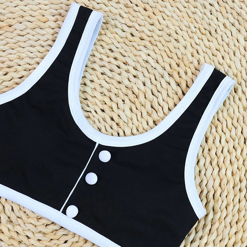 Sexy Bikinis Set For Women Contrast Color High Waist Split Matching Bikninis Set Autumn New Female Beach Holiday Outfits