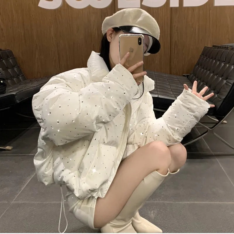 Women Autumn Winter Puffer Jacket  New Short Parkas Coat Korean Fashion Stand Collar Bread Jacket Solid Outerwear