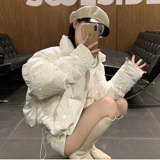 Women Autumn Winter Puffer Jacket  New Short Parkas Coat Korean Fashion Stand Collar Bread Jacket Solid Outerwear