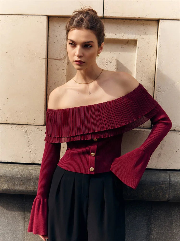 Knit Backless Sweater Pullover Female Patchwork Ribbed Off-Shoulder Slim Fashion Y2k Autumn Top Women&#8217;s Knitwear Pullover