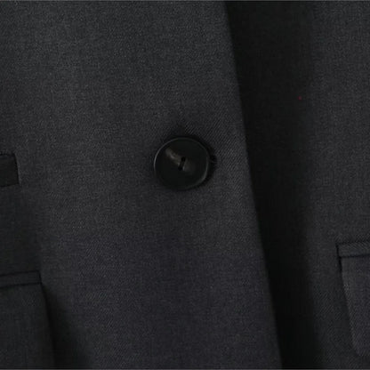 Chill Dark Gray Oversized Blazer Boyfriend Vintage Women Notched Collar Loose Suit Fashion Coat