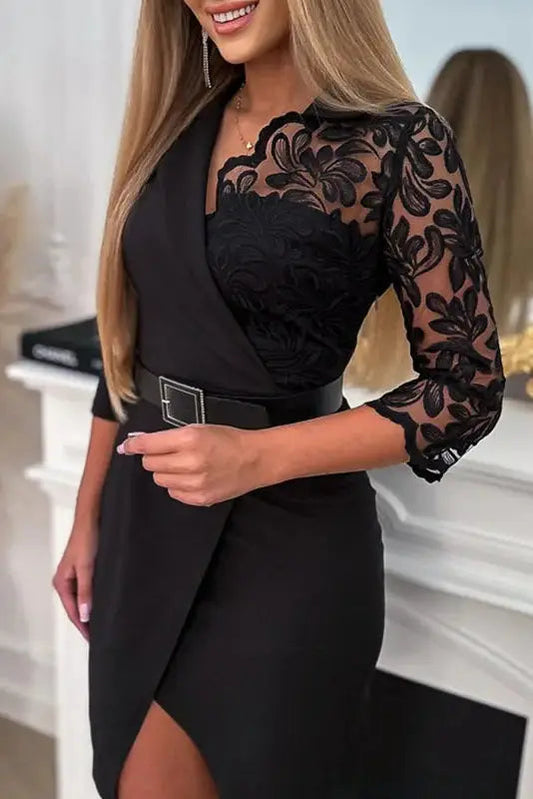 Patchwork V-Neck Mini Dress