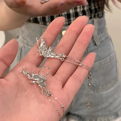 Punk Butterfly Ear Clip Liquid Metal Wing Ear Cuff No Piercing Earrings for Women and Girls