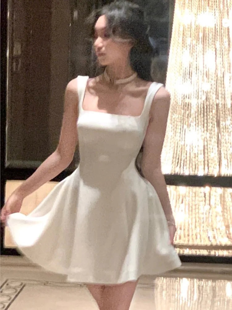 Summer Solid Midi Dress Women French Elegant Holiday Party Dresses A-line Prom Robe Wedding Vestidos Ladies Clothes New