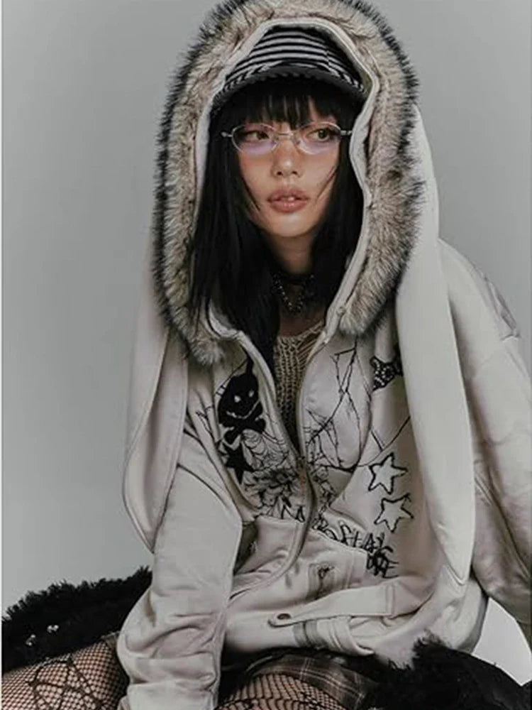 Gothic Print Zip Front Coat