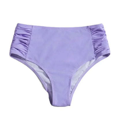 High Waist Ruched Bikini Bottoms Women Tummy Control Swimsuit Briefs Pants Solid Beachwear Spandex Beach Style Summer