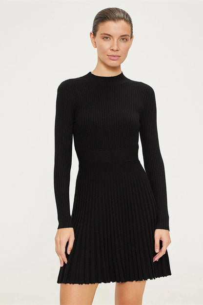 High Waist Long Sleeve A-Line Mini Dress