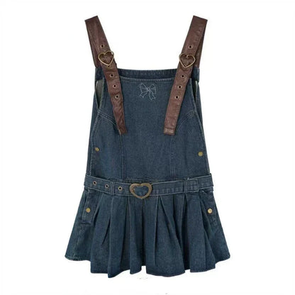 Voguable  2000s Vintage Denim Y2k Mini Dress  Elegant Jean Strap Dress Casual Streetwear Sleeveless Dress Korean Chic