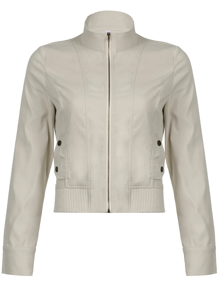Solid Slim Basic Jacket Women S Autumn Winter New All-Match Harajuku Zipper Coat Causal Simple