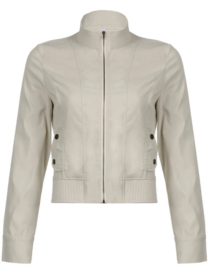 Solid Slim Basic Jacket Women S Autumn Winter New All-Match Harajuku Zipper Coat Causal Simple