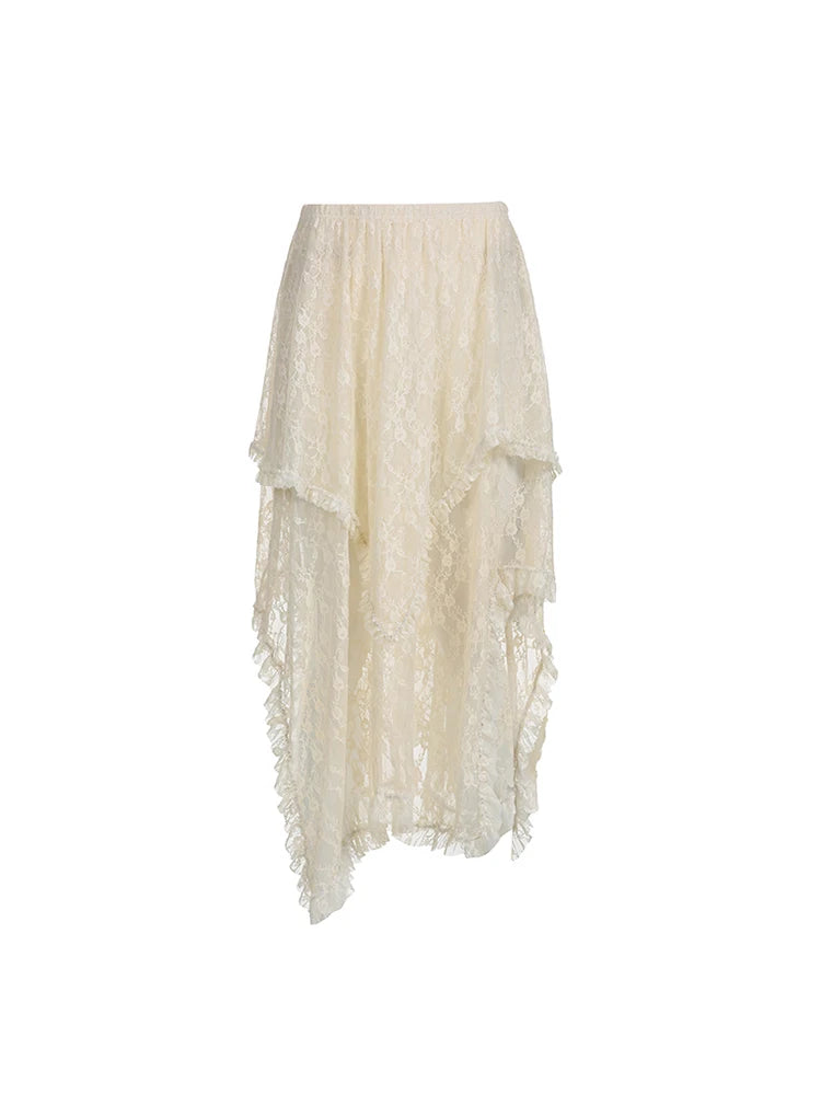 Asymmetrical Lace Long Skirt Women Summer Vacation Holiday Clothing