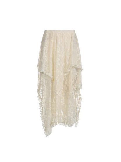 Asymmetrical Lace Long Skirt Women Summer Vacation Holiday Clothing