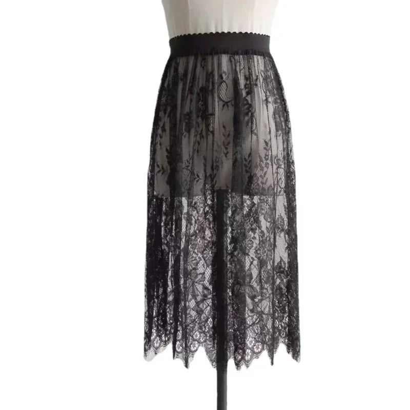 Floral Lace Layering Scalloped Hemline Shirt Extender Adjustable Layered Women Top Lower Sweep Half Slip Skirt A-Line Mini Under