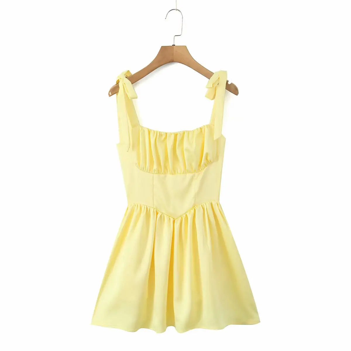 2025 Pleated Design Tie-up Sleeveless Summer Dresses Women Solid Color Slim Fit Mini Dress Simple Fashion Party Dress