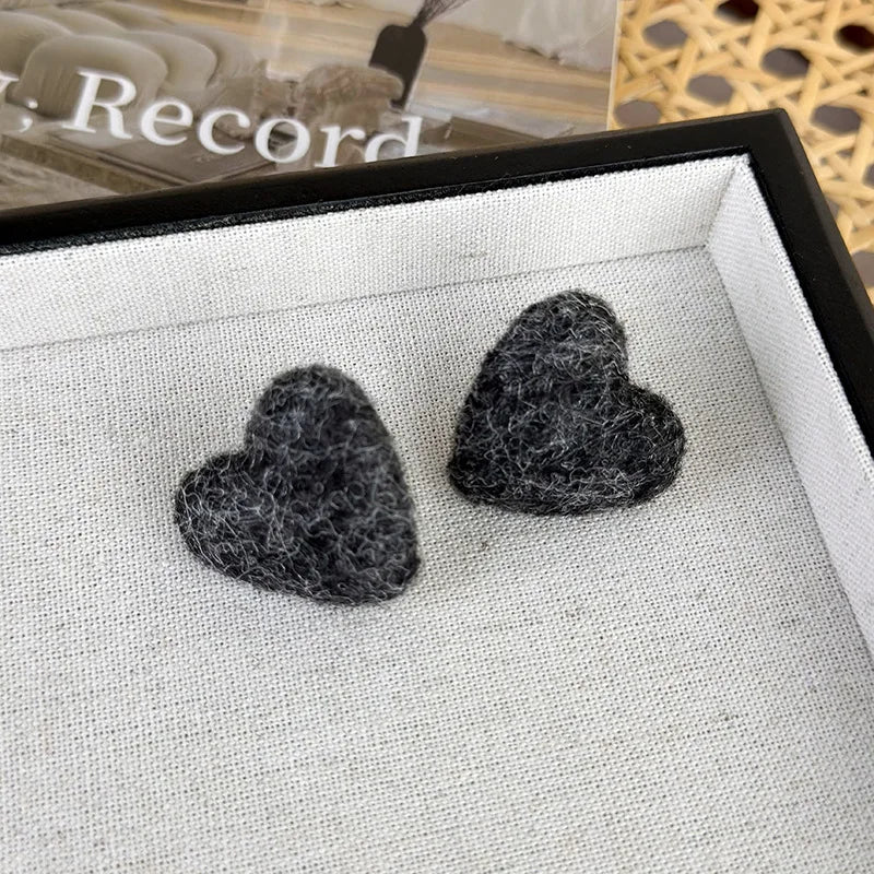 Lizakosht Plush Love Heart Earrings for Women in Orange Beige Grey Black