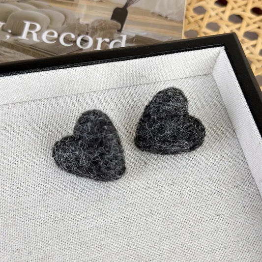 Lizakosht Plush Love Heart Earrings for Women in Orange Beige Grey Black