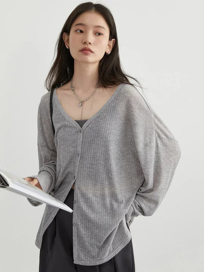 Solid V-neck Shirt Women Spring Single Breasted Chiffon Loose Slim All-match Sun Protection Thin Breathable Fashion Slim Cozy