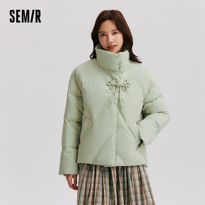 Down Jacket Women Chinese Style Disk Button Gentle Series Sweet  New Winter Stand Collar Loose Texture Thick Coat