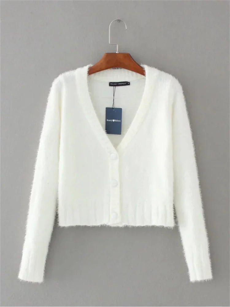 V-Neck Knitwear Sweater Cardigan For Women Cropped Long Sleeve Streetwear Sexy Cropped Knit Outwear Women’s Patchwork Coat