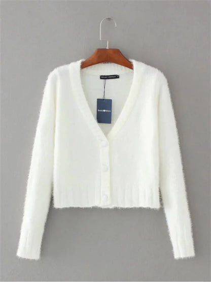 V-Neck Knitwear Sweater Cardigan For Women Cropped Long Sleeve Streetwear Sexy Cropped Knit Outwear Women’s Patchwork Coat