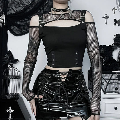 Buckle Detail Crop Mesh Top