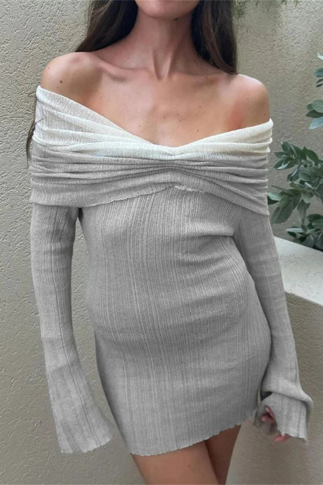 Off-Shoulder Long Sleeve Slim Fit Mini Dress