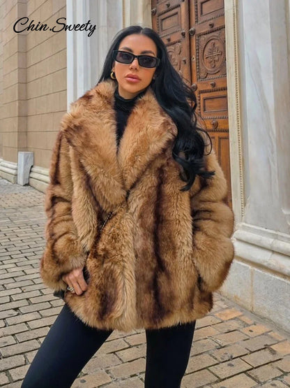 Oversized Fluffy Faux Fur Coats For Women  Winter Autumn Loose Lapel Cardigan Jacket Fashion High Street Warm Outwear New