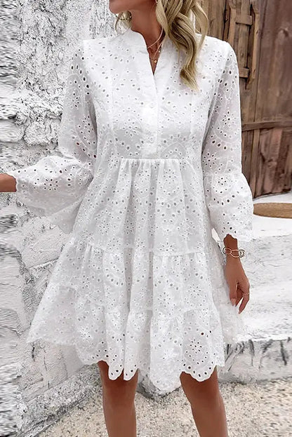 Lace Mini Dress with Elegant Hollow Out Detail