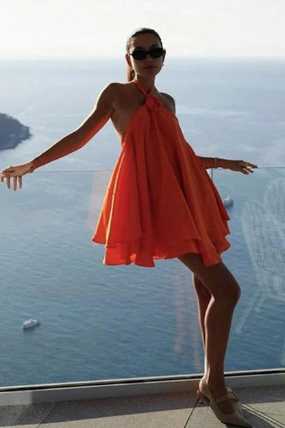 Sleeveless Mini Dress with Straps and High Waist