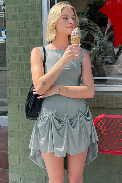 High Waist Sleeveless Mini Dress with Straps