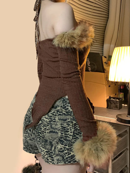 Slim Fit Sexy Halter Fake Two Piece Women¡¯s Tops Fashion Patchwork Faux Slash Collar Long Sleeves Autumn Blouses