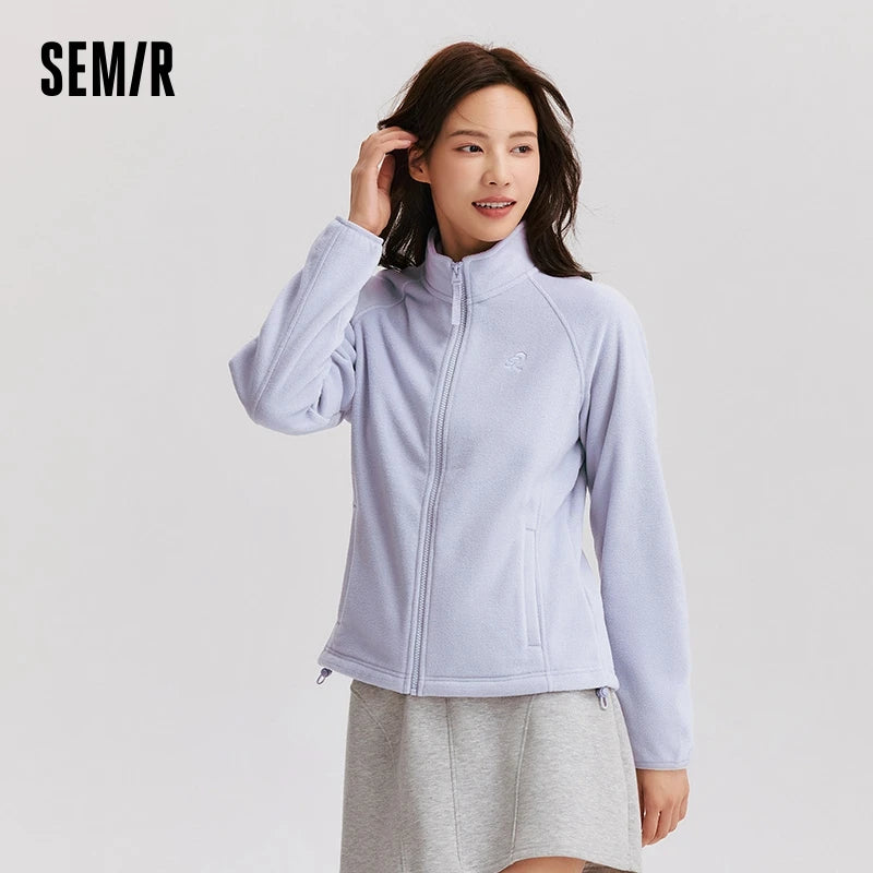Coat Women Anti-Static Polar Fleece Slim Embroidery Versatile  New Winter Stand Collar Insert Shoulder Sleeve Jacket