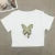 Pure wind short short sleeve female Korean spice girl round neck print wearing top with shoulder slimming T-shirt trend