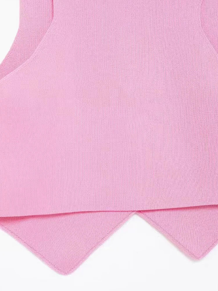 Elegant Knit Short Vest for Women V Neck Single Breasted Sleeveless Waistcoat Pink Top Female  New Lady Classic Streetwear