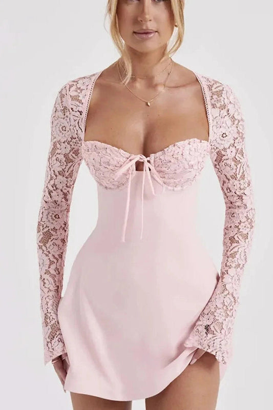 Patchwork Lace-Up Bodycon Mini Dress
