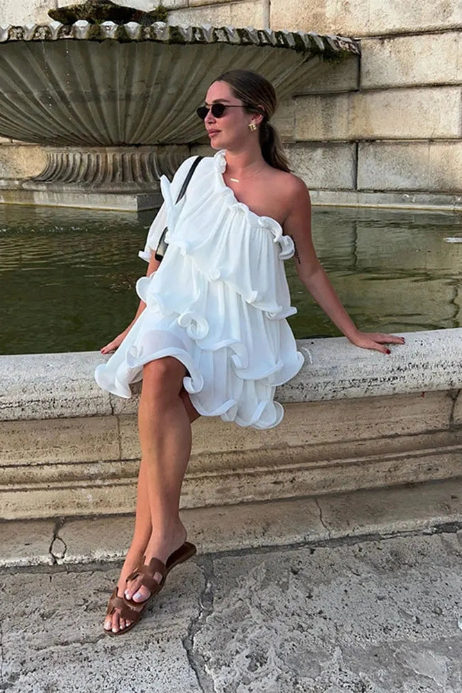 One-Shoulder Mini Dress with High Waist