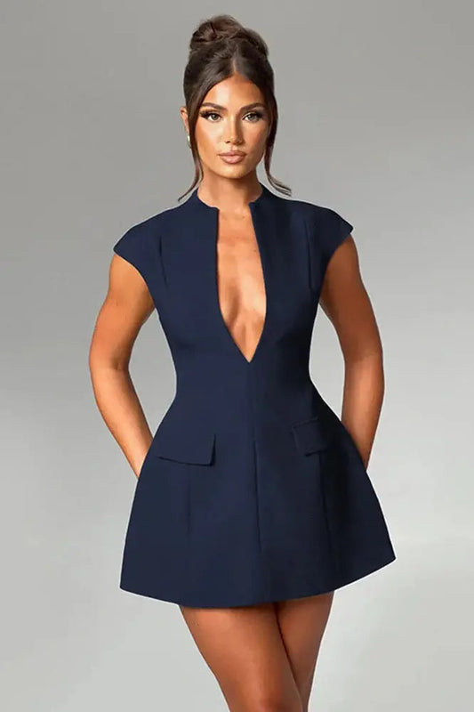 Slim Fit Deep V-Neck Mini Dress