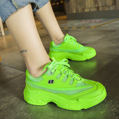 Women’s Elegant Neon Color Platform Sneakers with Number Print | Great for All Seasons