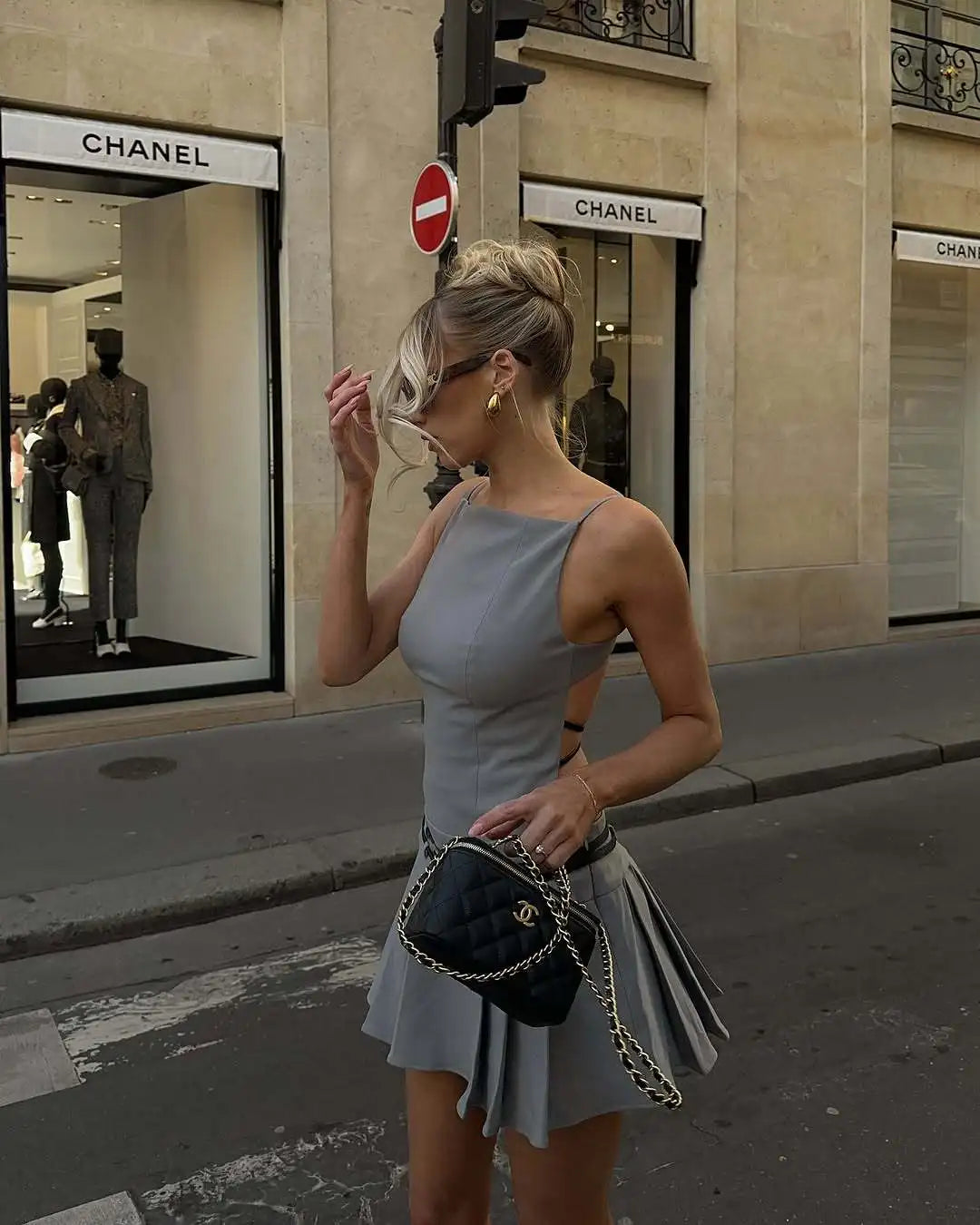 High Street Backless Bandage Pleated Dress Women Sexy Slit Sleeveless Bodycon Mini Dress 2025 New Summer Party Dress Streetwear