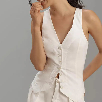 Y2K Vintage Button Down Solid Waistcoat Slim Cami Top
