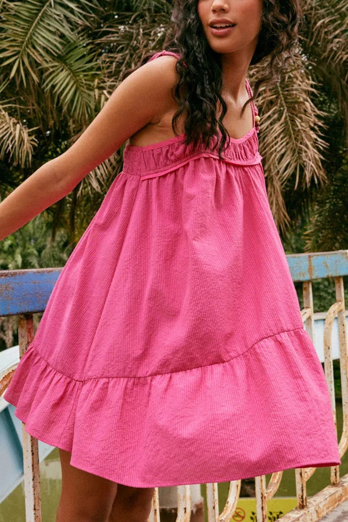 Striped Tie-Up Sleeveless Mini Dress