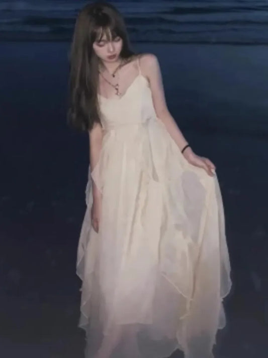 New Spaghetti Strap Elegant Dresses for Women Summer Ruffles A-line Holiday Beach Style Casual Party Dress Y2K Vestidos Mujer